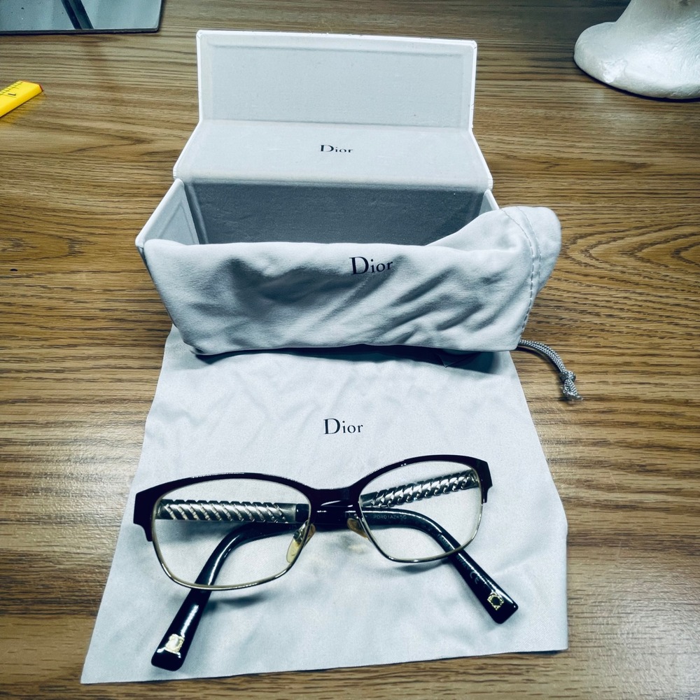 Dior Women Eyeglasses Black Silver Twisted Temple 52-15-140 Luxury Designer